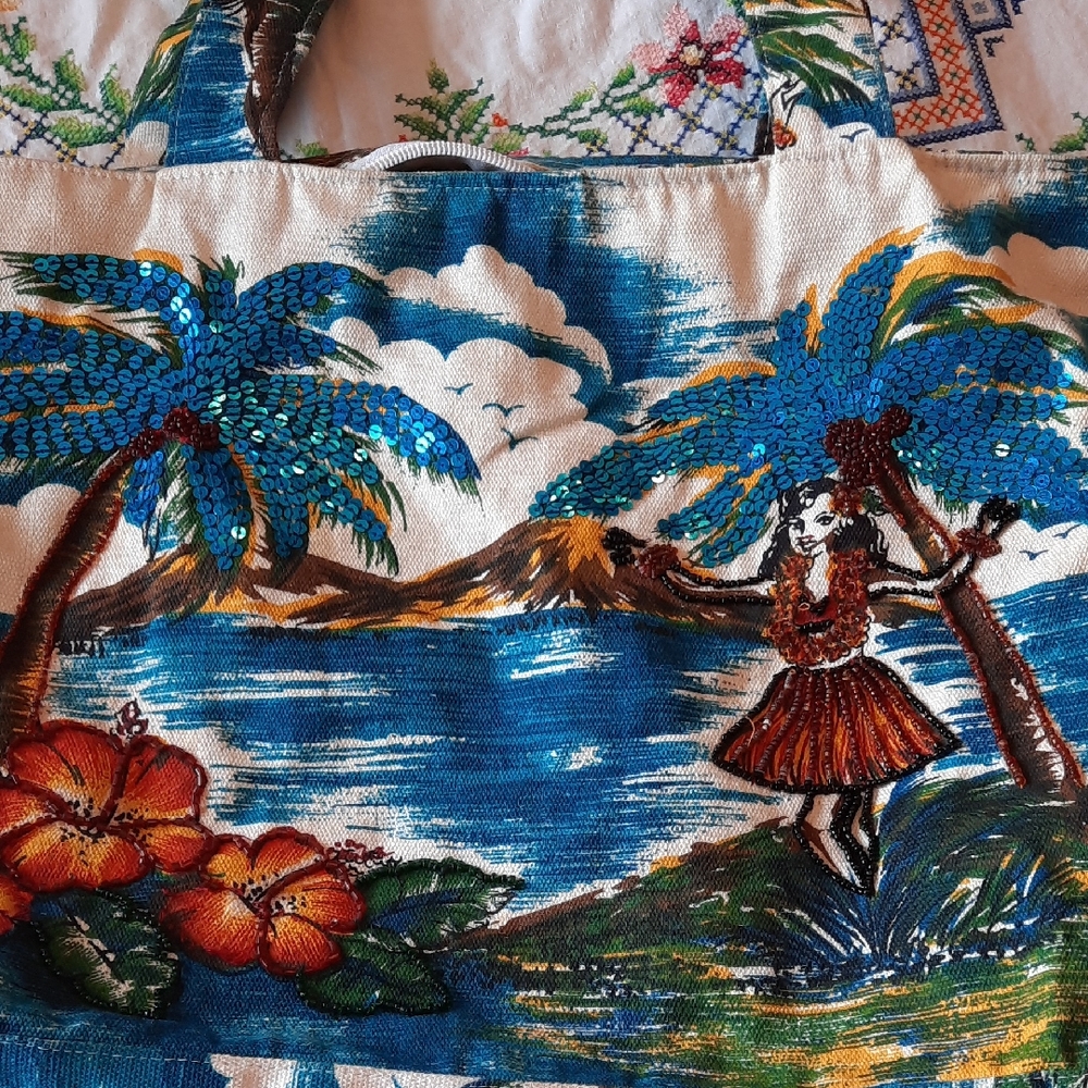 Hawaiian Hula Lady Beaded Tote Bag